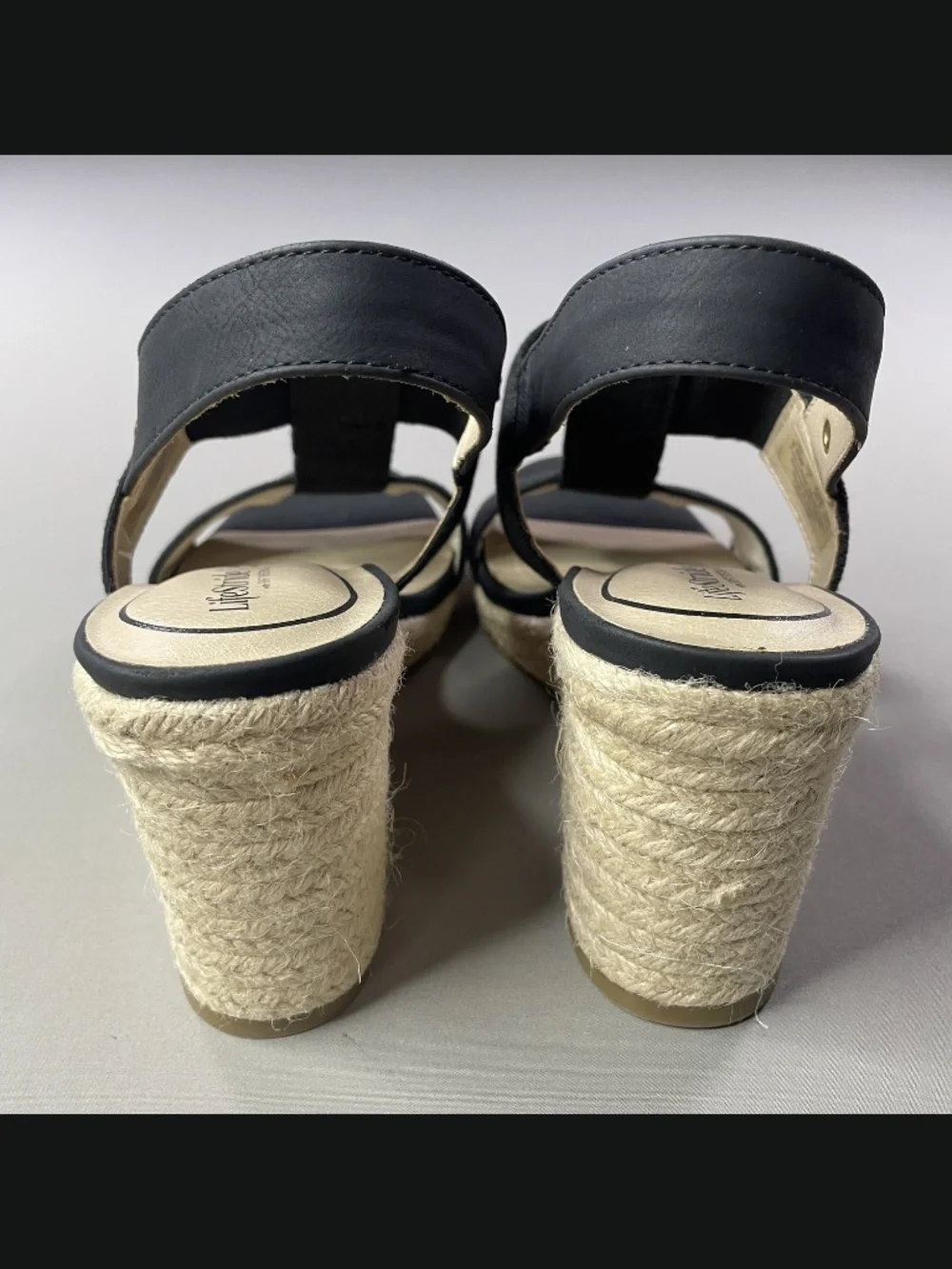 NEW Life Stride Shoes Womens 9.5 black brown jute wedge sandals heels summer